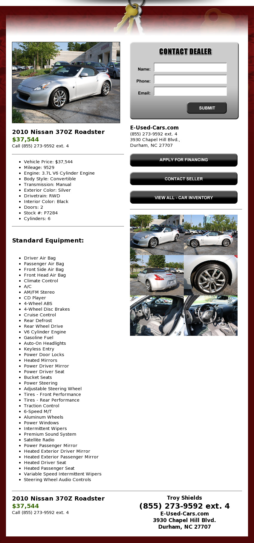 2010 Nissan 370Z Roadster Brilliant Silver Manual - 544 (Durham, NC ...